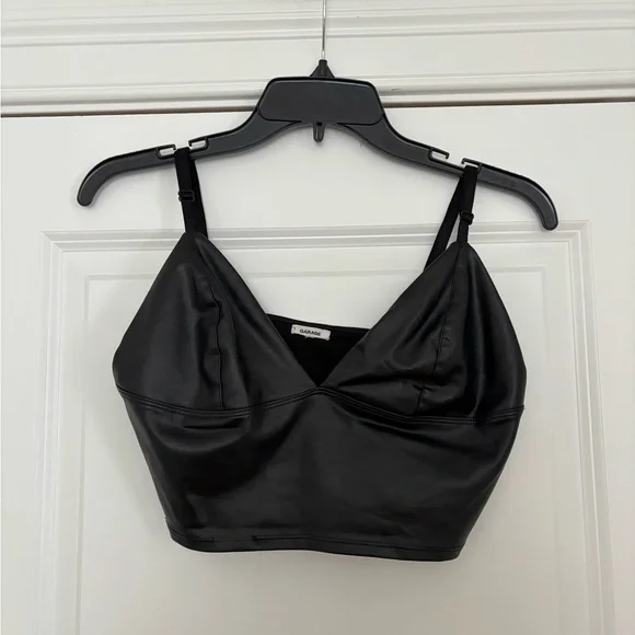 Garage Black Faux Leather Cropped Bralette - Picture 3 of 8